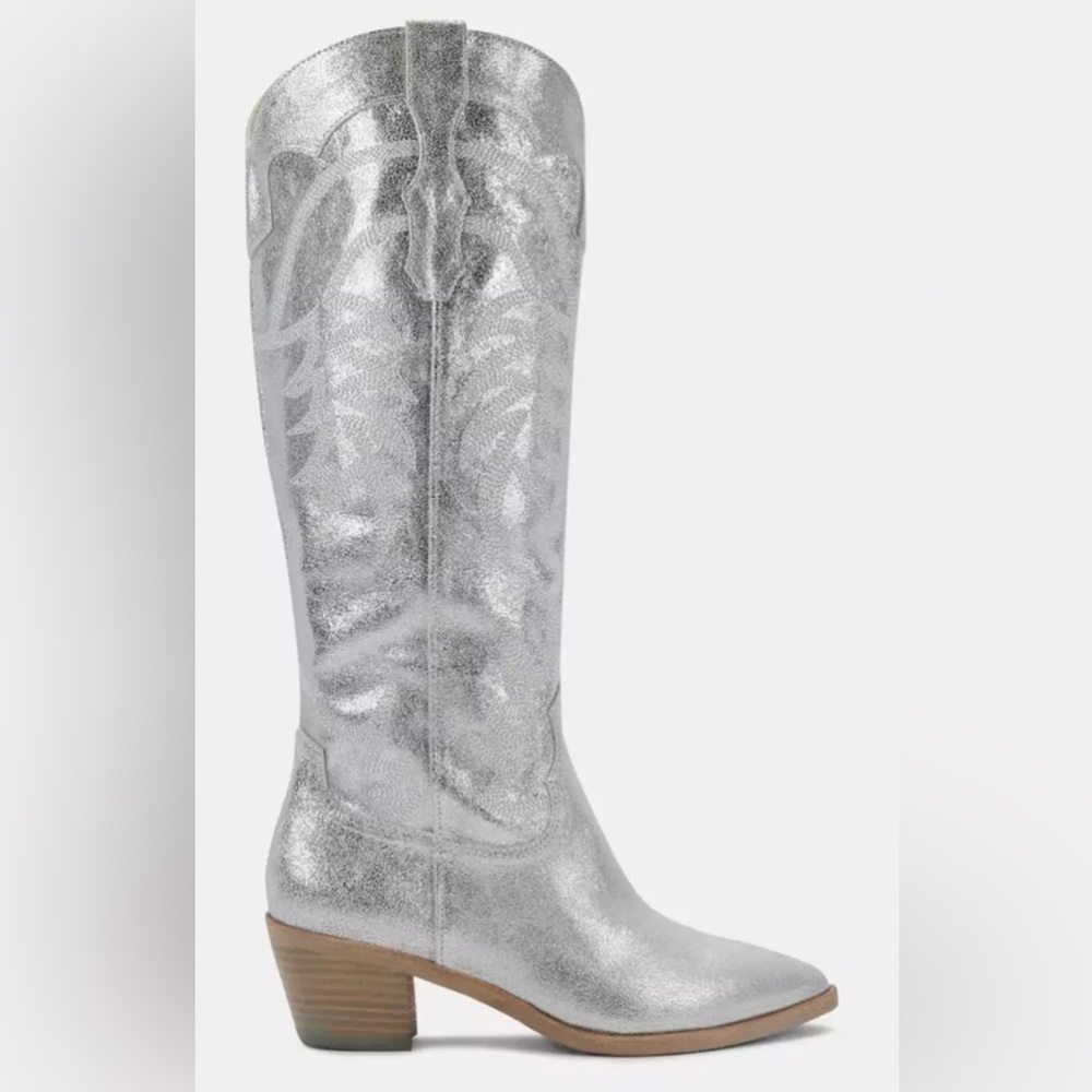Dolce Vita Solida Leather Silver Metallic
Embroidered Cowboy Western Boot Sz 6.5